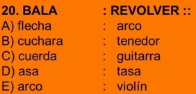 BALA : REVOLVER ::
A) flecha : arco
B) cuchara : tenedor
C) cuerda : guitarra
D) asa : tasa
E) arco : violín