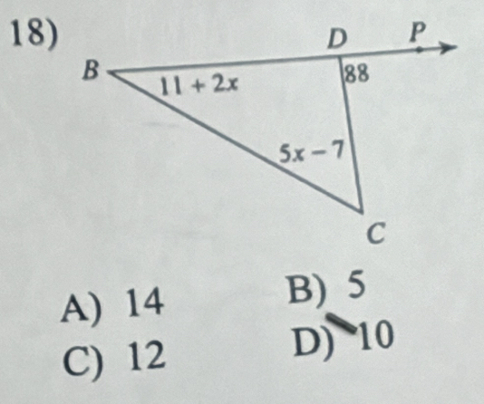 A) 14
B) 5
C) 12
D) 10