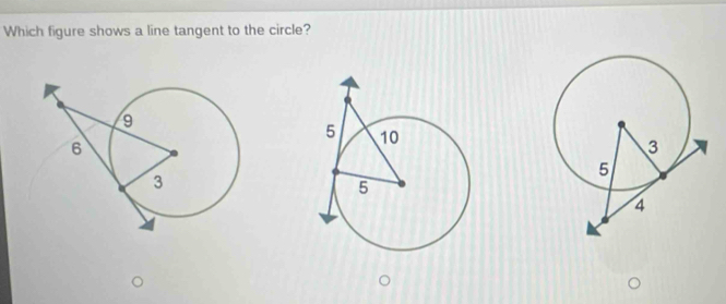 Which figure shows a line tangent to the circle?