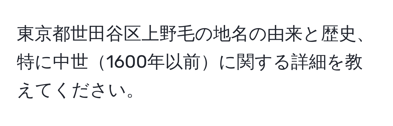 東京都世田谷区上野毛の地名の由来と歴史、特に中世1600年以前に関する詳細を教えてください。