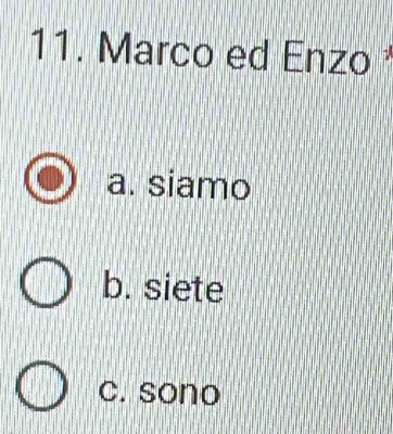 Marco ed Enzo
a. siamo
b. siete
c. sono