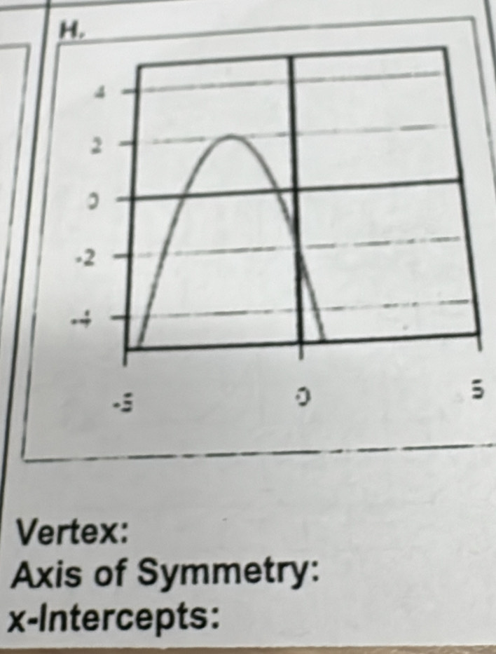 Vertex: 
Axis of Symmetry: 
x-Intercepts: