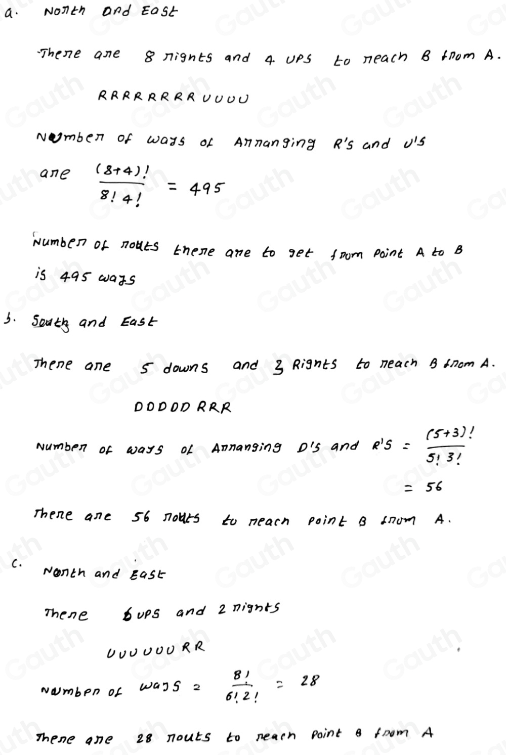 Solved: Determine the number of routes there are to get from Point A to ...