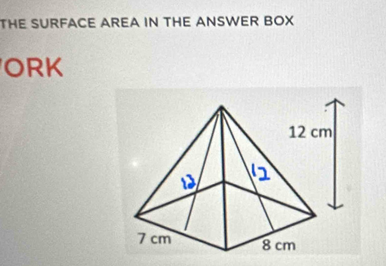 THE SURFACE AREA IN THE ANSWER BOX 
ORK