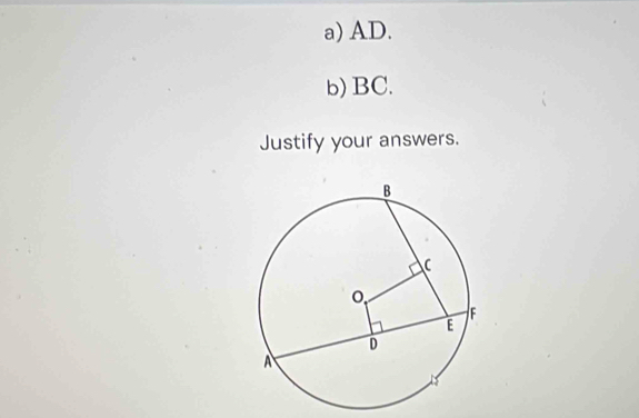 AD. 
b) BC. 
Justify your answers.