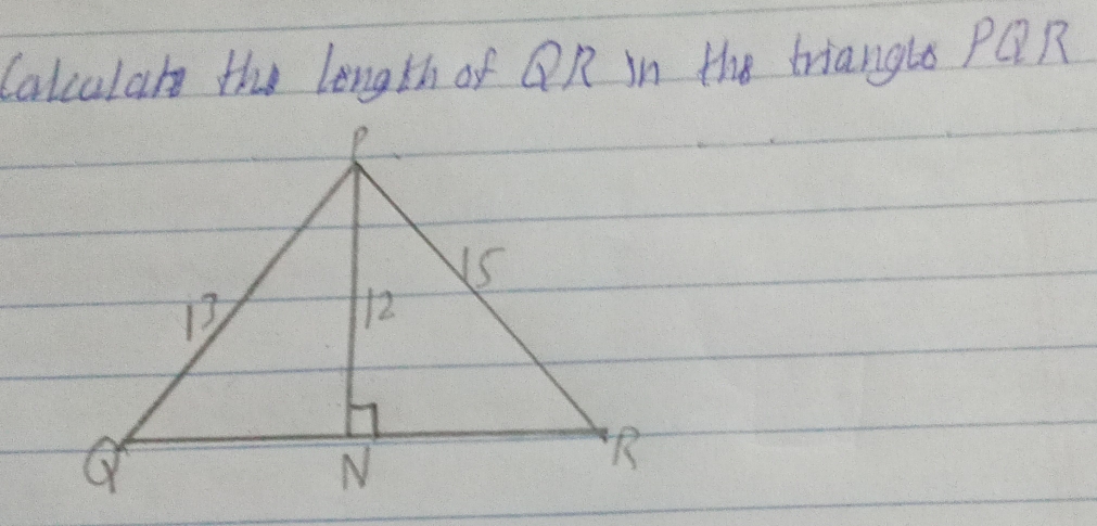 Calcular the length of QR in the triangls PQR