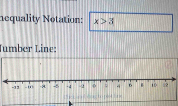 nequality Notation: x>3
Jumber Line: