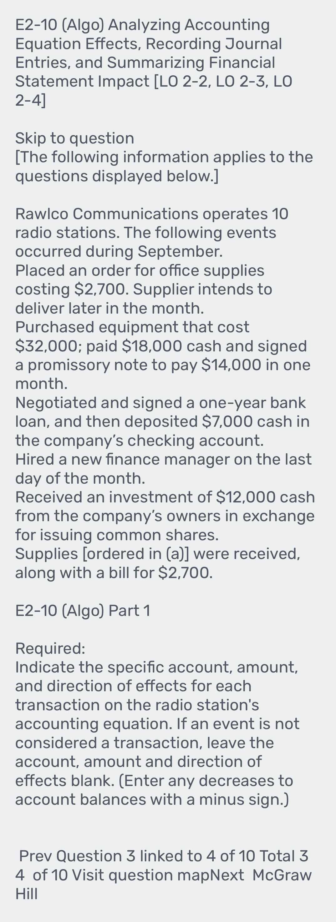 Solved: E2-10 (Algo) Analyzing Accounting Equation Effects, Recording ...