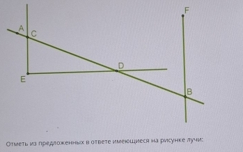 Отметьиз лредложенных вответе имеюошиеся на рисунке лучи: