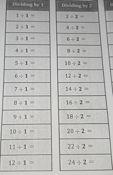 Dividing by 1 Dividing by 2 D