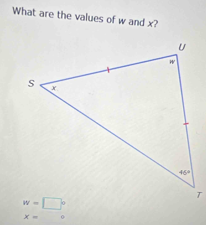 What are the values of w and x?
X= □°