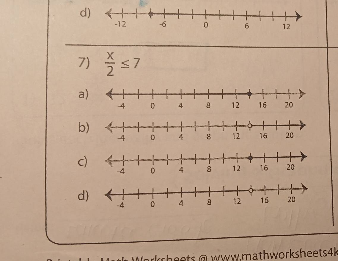  x/2 ≤ 7
a 
b 
c 
d 
ksheets@ www.mathworksheets4k