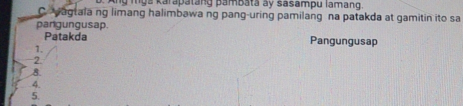 Solved: Ang Miga karapatang pambatā ày sasampu lamang. C yagtala ng ...