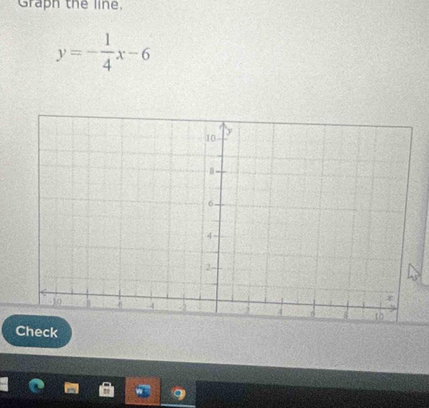 Graph the line,
y=- 1/4 x-6
Check 
9