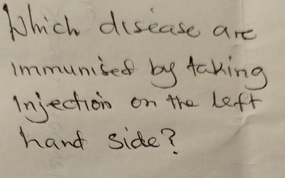 Which disease are 
immunised by taking 
Injechion on the left 
hand side?