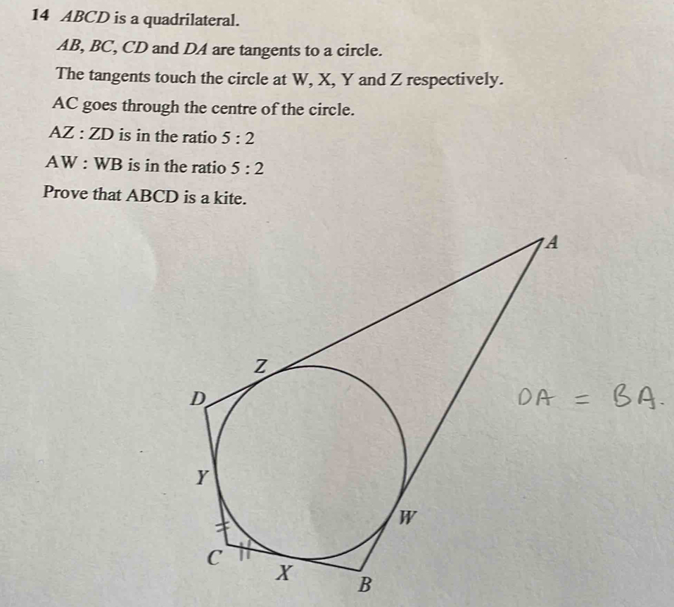 Solved: 14 ABCD is a quadrilateral. AB, BC, CD and DA are tangents to a ...