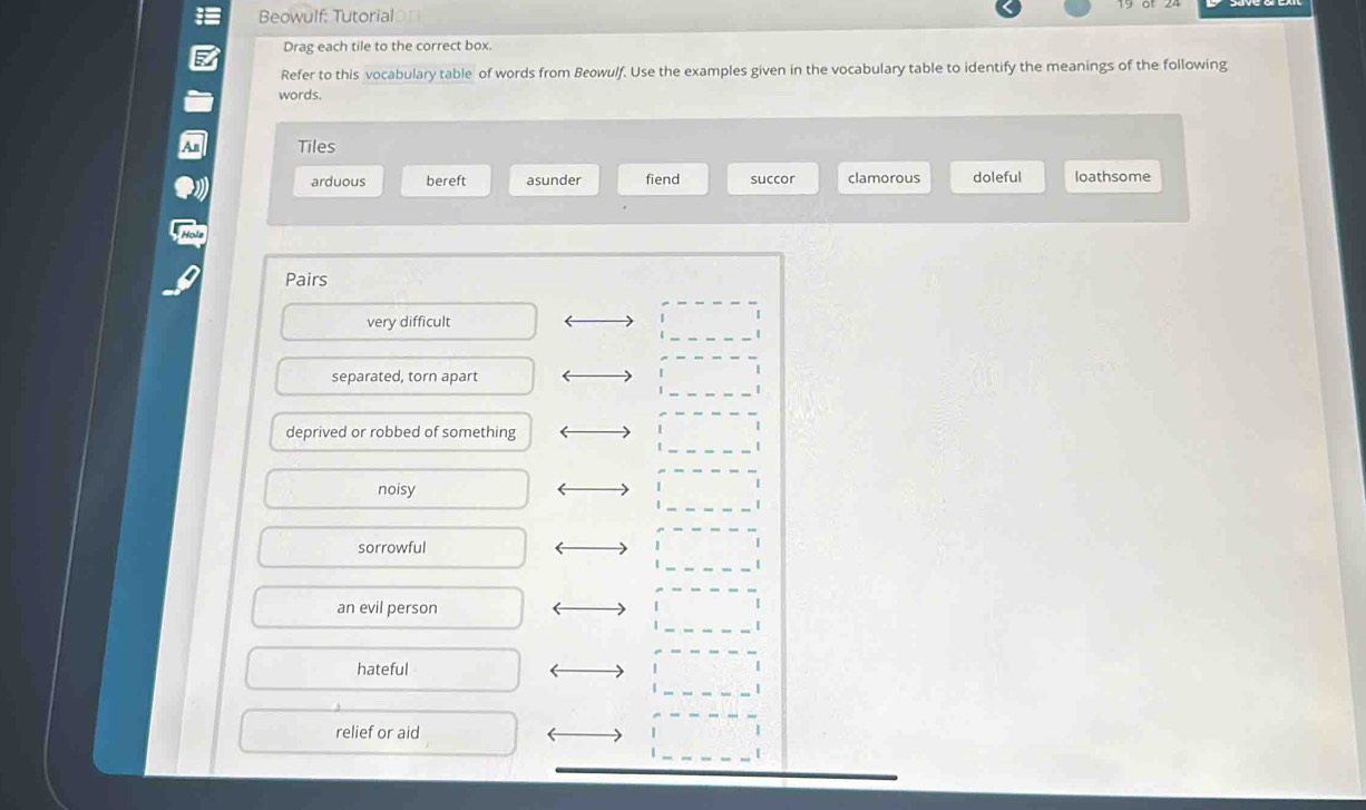 Solved: Beowulf: Tutorial Drag each tile to the correct box. Refer to ...