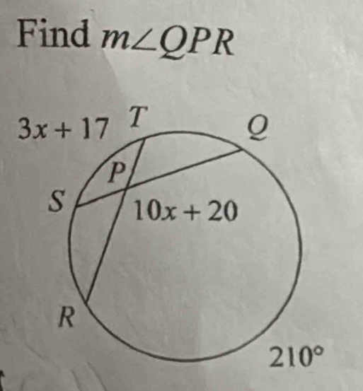 Find m∠ QPR