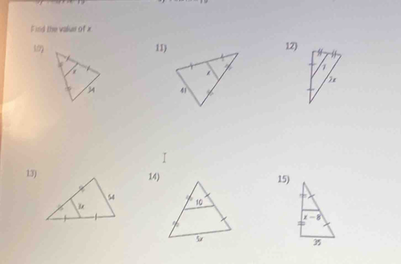 Find the value of x
11)12)
13)14)
15)