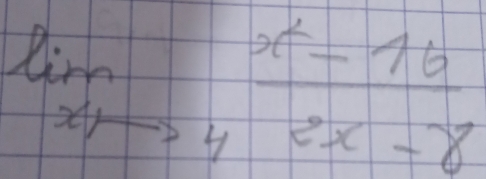 limlimits _xto 4 (x^2-16)/2x-8 