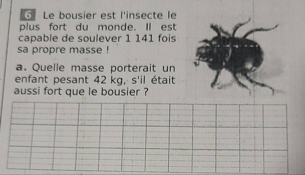 Résolu :⑥ Le bousier est l'insecte le plus fort du monde. Il est ...