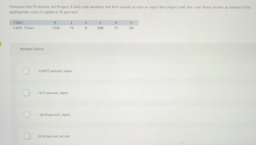 Solved: Compute the PI statistic for Project X and note whether the ...