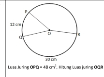 Luas Juring OPQ=48cm^2 , Hitung Luas juring OQR