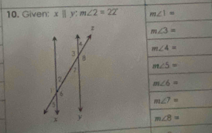 Given: x||y:m∠ 2=22°