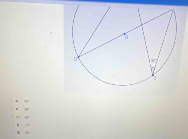 A. 30°
B. 50°
C. 60°
D. 70°
E. 90°