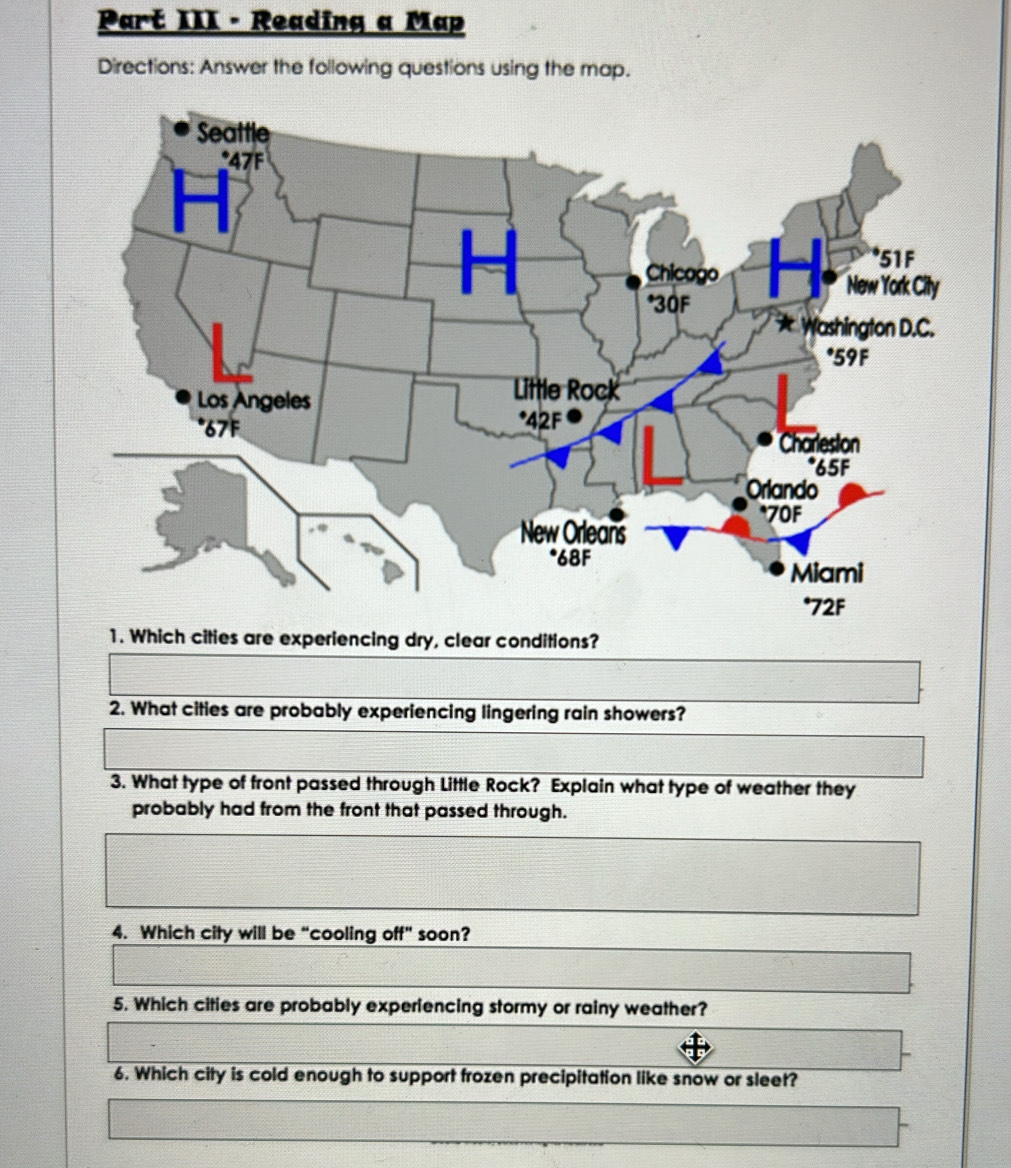 Solved: Part III - Reading a Map Directions: Answer the following ...