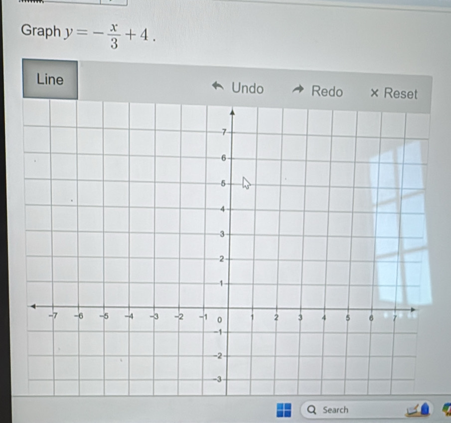 Graph y=- x/3 +4. 
Line Undo Redo 
Search