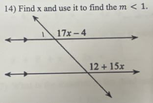 Find x and use it to find the m<1.