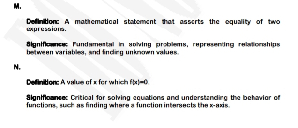 Solved: Definition: A mathematical statement that asserts the equality ...