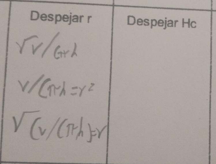 Despejar r Despejar Hc