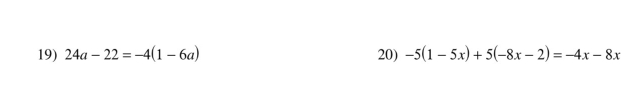 24a-22=-4(1-6a) 20) -5(1-5x)+5(-8x-2)=-4x-8x