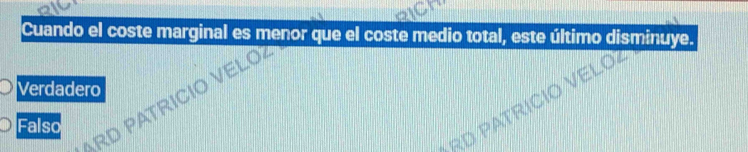 Cuando el coste marginal es menor que el coste medio total, este último disminuye.
Verdadero
Falso
ARD PATP