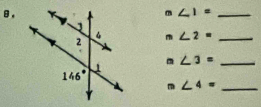 m∠ 1= _
_ m∠ 2=
alpha ∠ 3= _
overline circ 
_ ∠ 4=