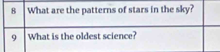 What are the patterns of stars in the sky? 
9 What is the oldest science?