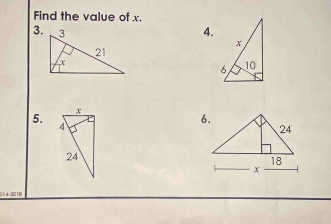 Find the value of x. 
3. 4. 
5. 
014-2018