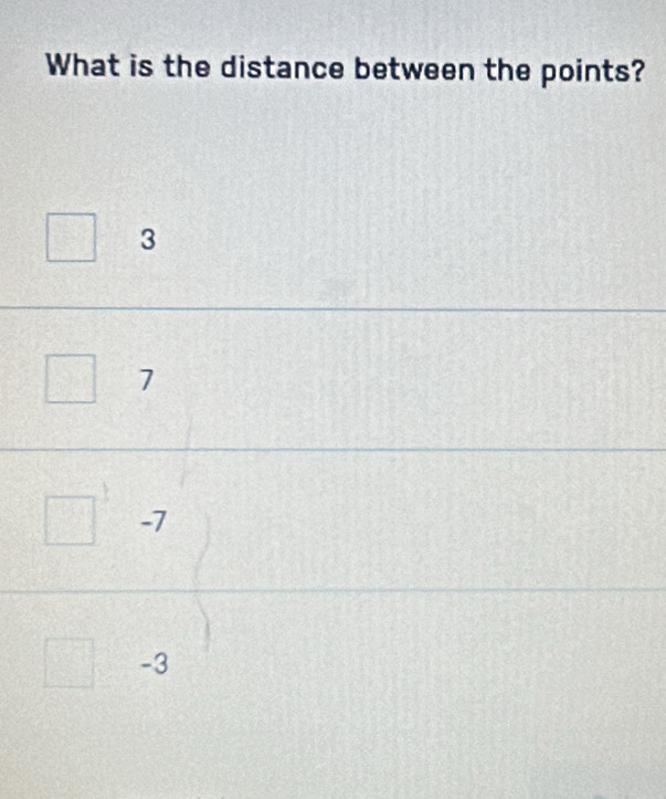 What is the distance between the points?
3
7
-7
-3