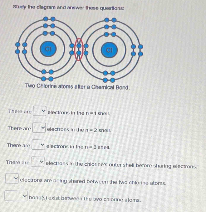 Solved: Study the diagram and answer these questions: Two Chlorine ...