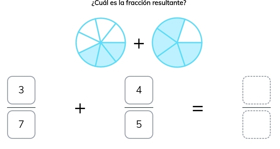 ¿Cuál es la fracción resultante? 
+
 3/7 
+ 4/5 = □ /□  