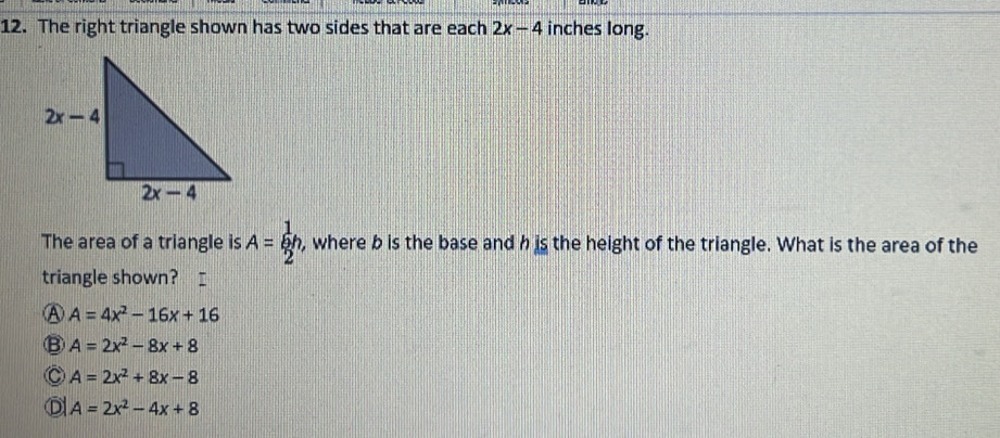 تم الحل:The right triangle shown has two sides that are each 2x-4 ...
