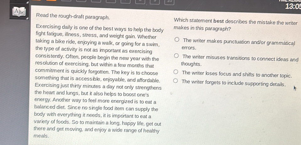 Solved: 29 13:0 Abd Read the rough-draft paragraph. Which statement ...