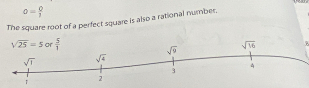 peaur
0= 0/1 
The square root of a perfect square is also a rational number.
B