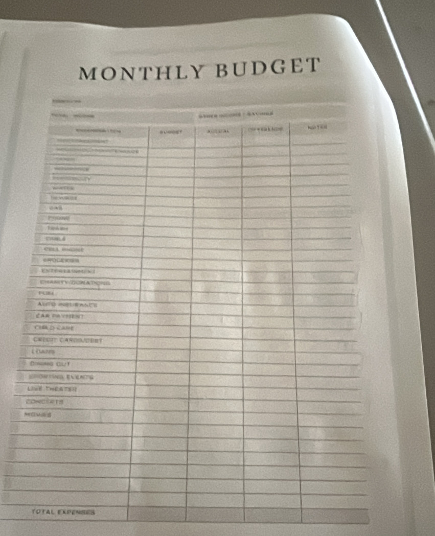 MONTHLY BUDGET