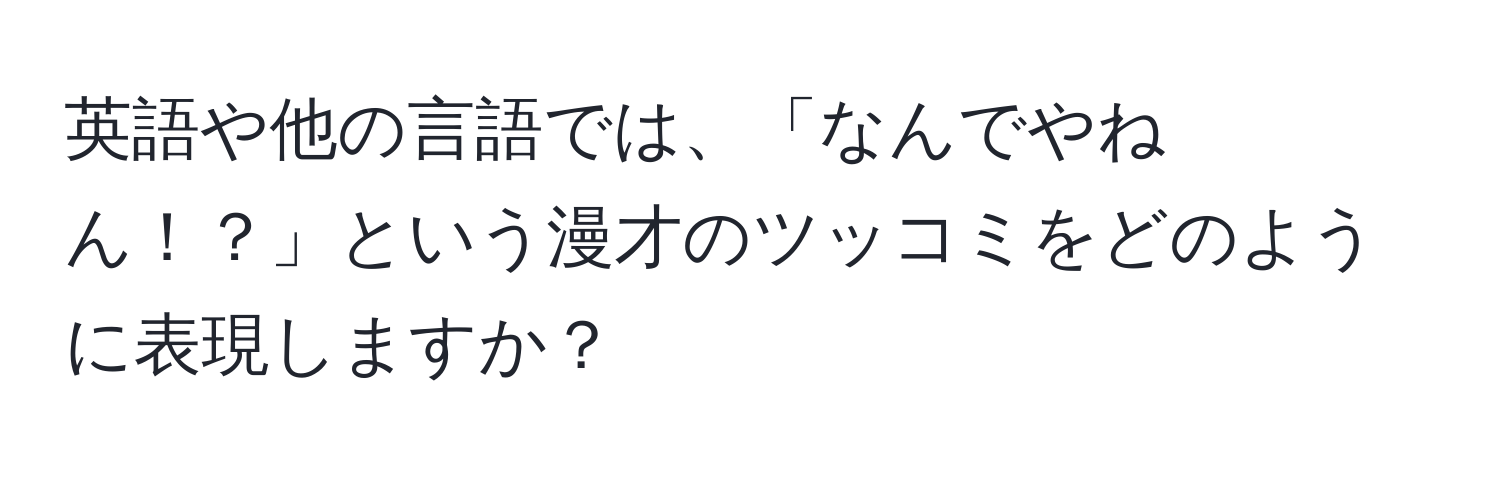 英語や他の言語では、「なんでやねん！？」という漫才のツッコミをどのように表現しますか？