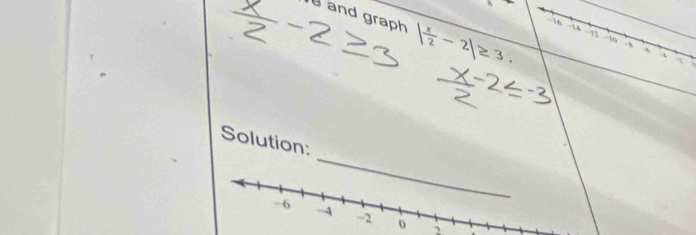 and graph | x/2 -2|≥ 3. .

16
- 12
、 
1 
Solution:
2