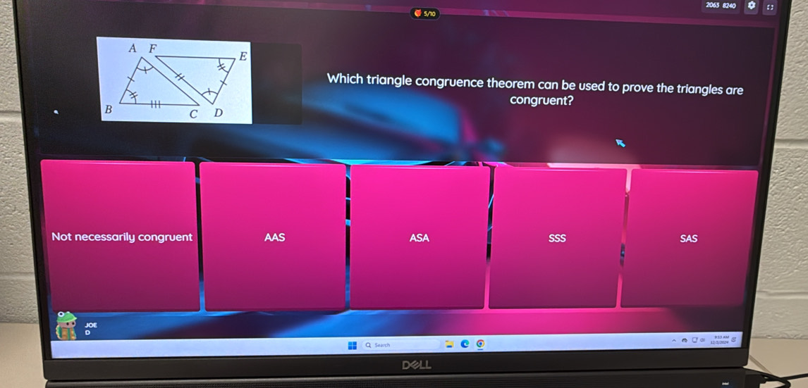 Solved: 2063 8240 @ 5/10 Which triangle congruence theorem can be used ...