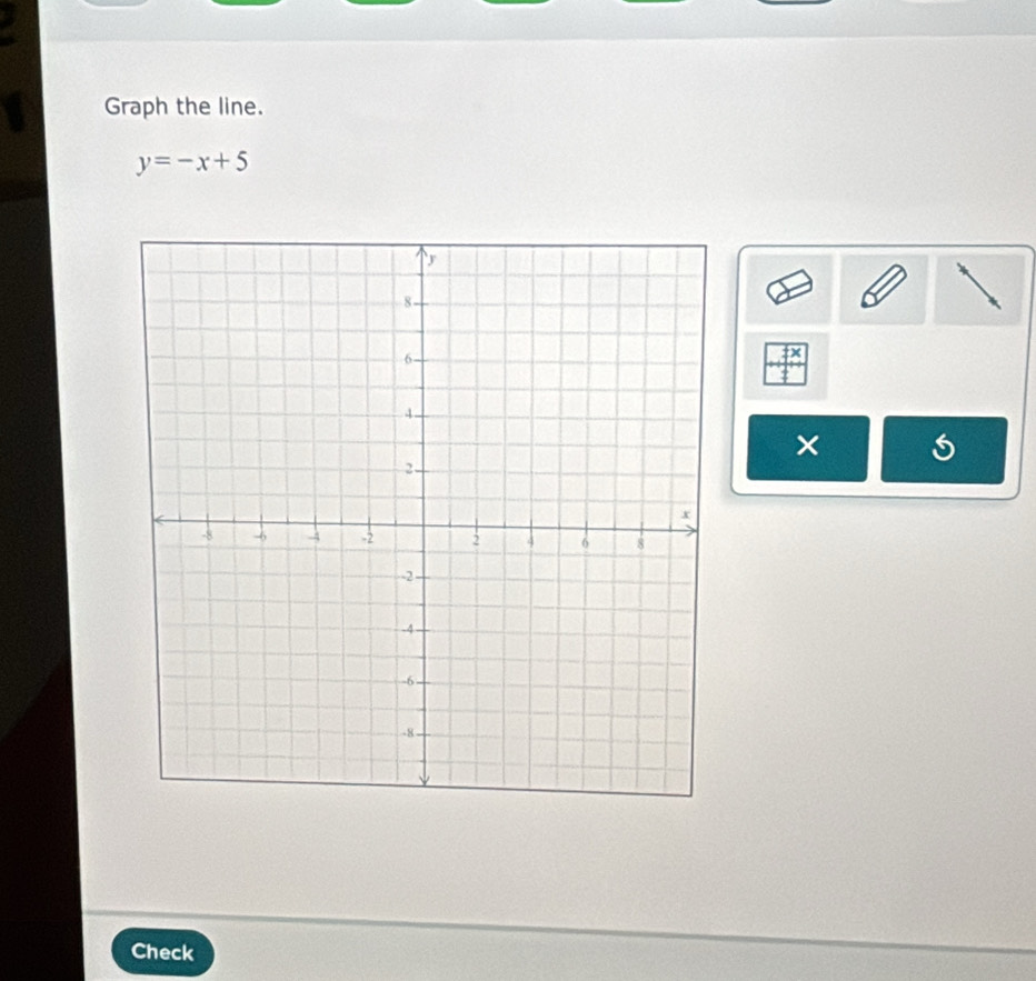 Graph the line.
y=-x+5
× 
Check